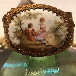 Antique transfer courting scene brass bracelet